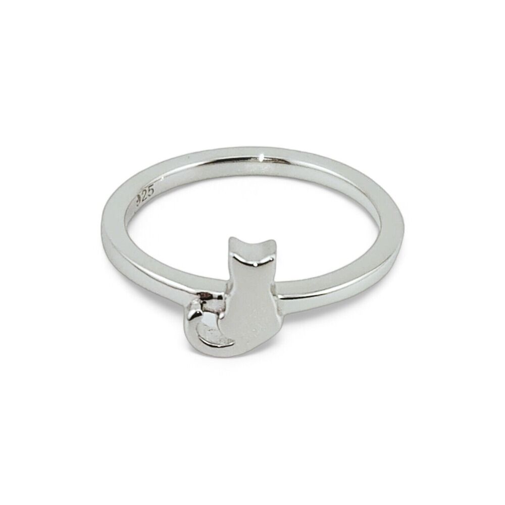 Sterling Silver 925 Plain Cat Ring